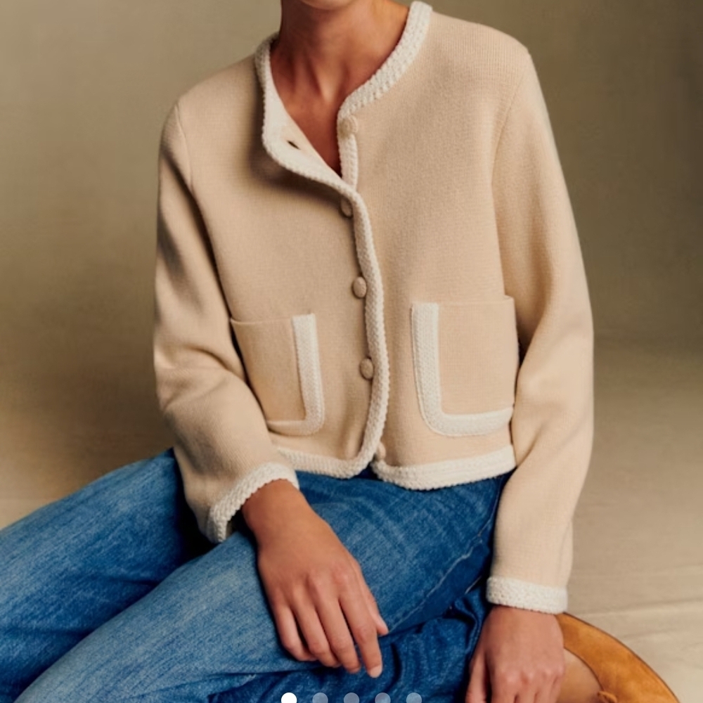 Sezane Auguste Cream and White Cardigan